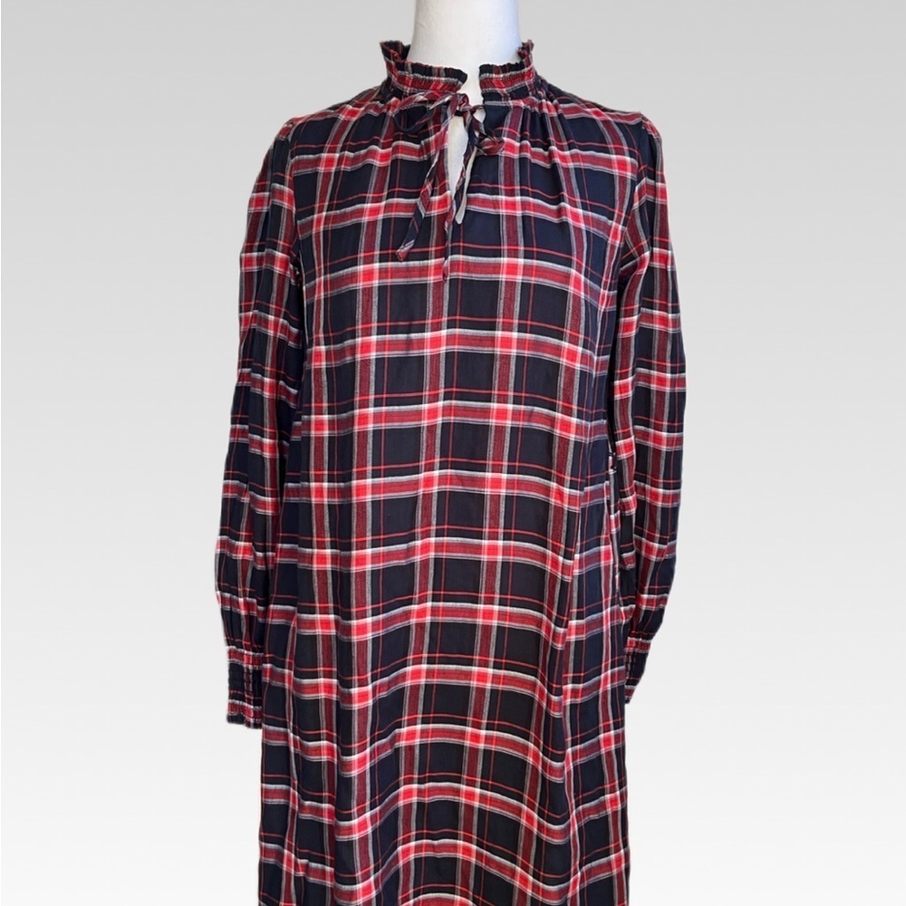 LOFT Red and Black Plaid Long Sleeve Dress